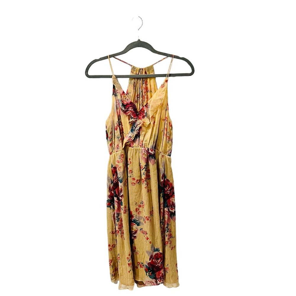 Anthropologie Backless Floral Dress in Mustard and Red